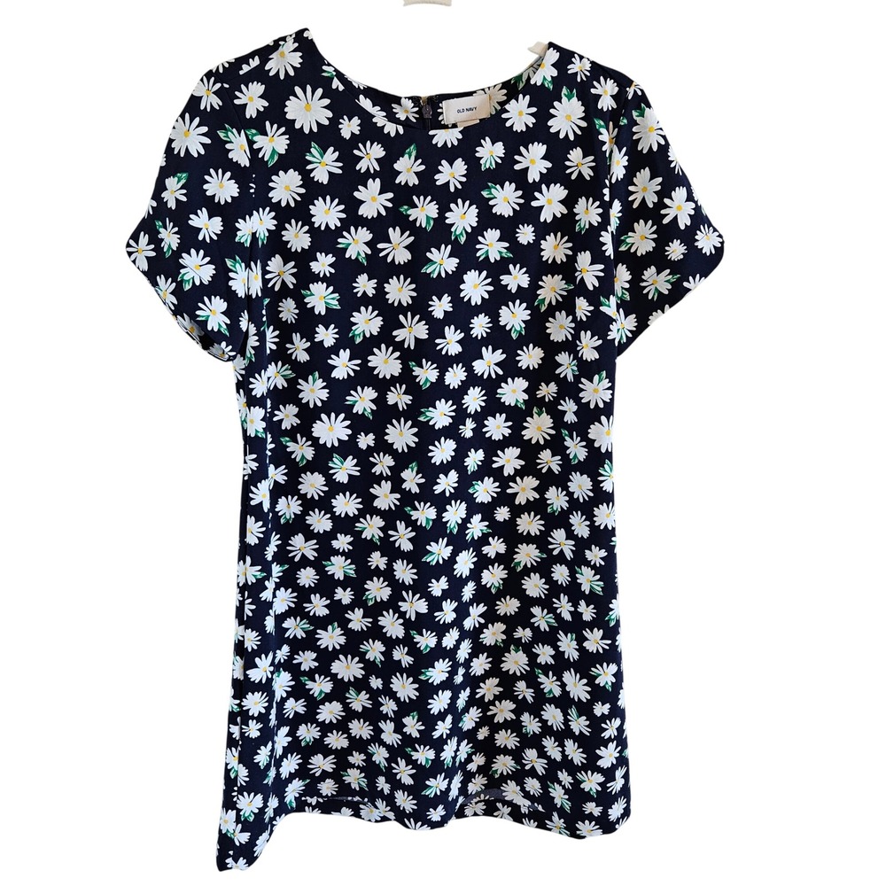 Old Navy Womens Navy Blue Daisy Floral Short Sleeve Shift Mini Dress Small